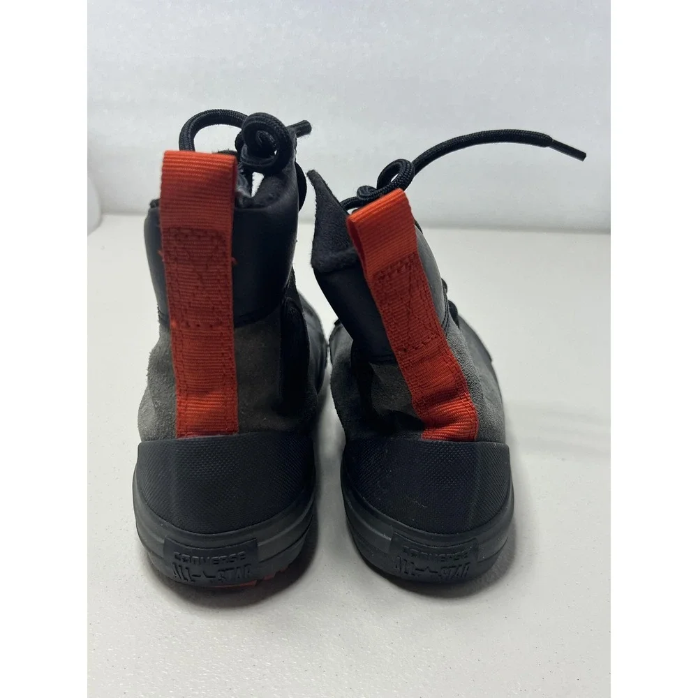 Converse All Star Shoes Kids Size 3 Gray Black‎ Leather High Top Lined Sneakers